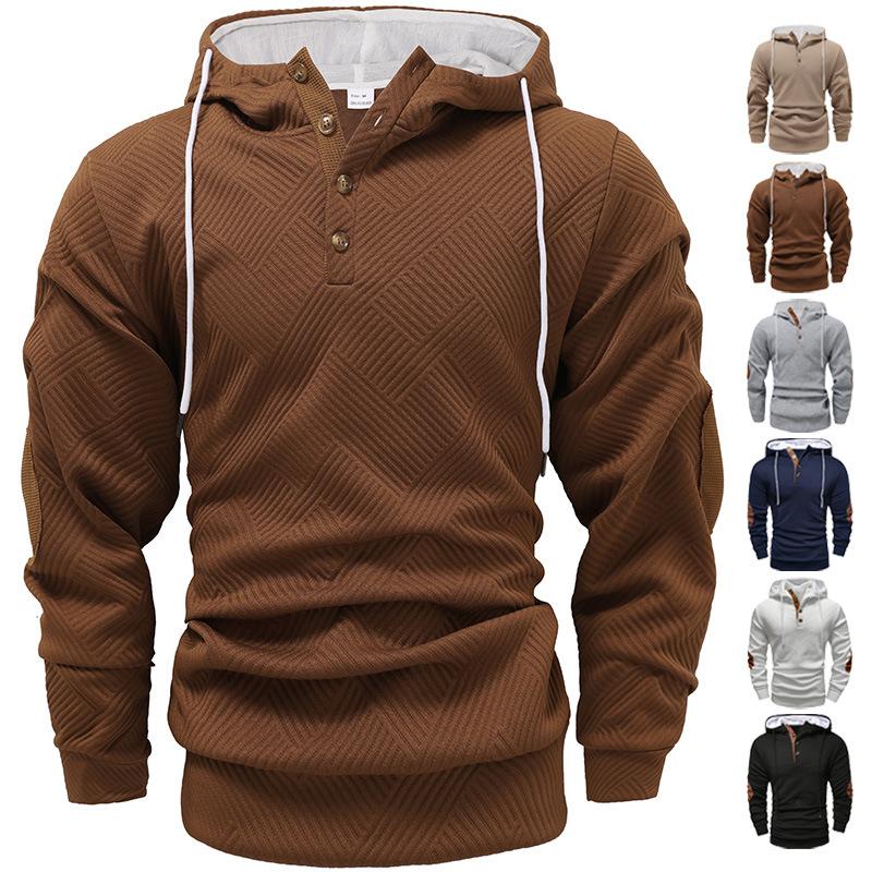 Autumn and Winter Men's Solid Color Jacquard Hooded Sweatshirt Loose Sports Casual Top Jacket
