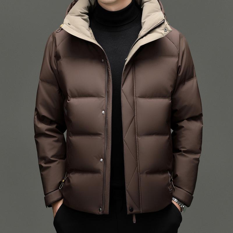 

“2025 Men s Stylish Hooded Down Jacket: Fashionable Casual Outerwear for Winter” M кавовий