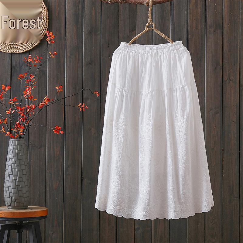 3178 Cotton Linen A-line Skirt with Retro Embroidery - Women's Spring/Summer 2026 Collection