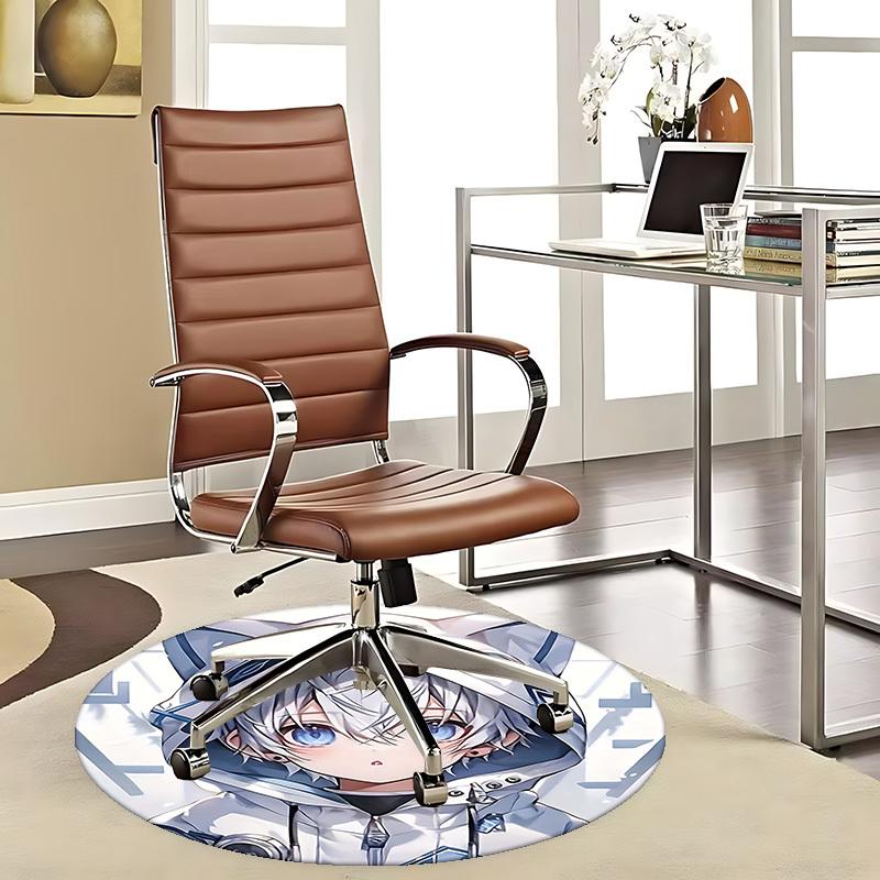 1pc Anime Design Round Carpet for Office Chair Mat, Non Slip Rug Home Decor, Living Room, Bedroom