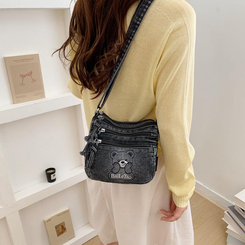 Denim Small Square Bag Embroidered Mobile Phone Bag Women's Shoulder Crossbody Bag