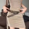 New Y2K Western Carved Belt Vintage Distressed No-Hole PU Leather