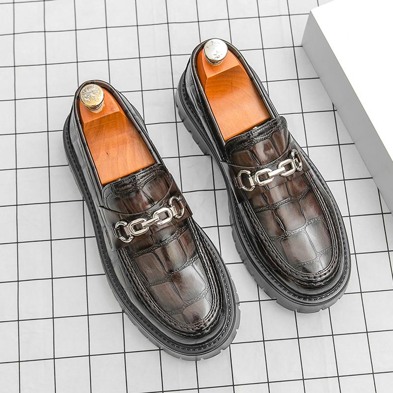 Fashion Retro Brand Men's Crocodile Leather Comfortable Thick Soled Derby Shoes Spring Men's Retro Lace Up Business Casual Leather Shoes