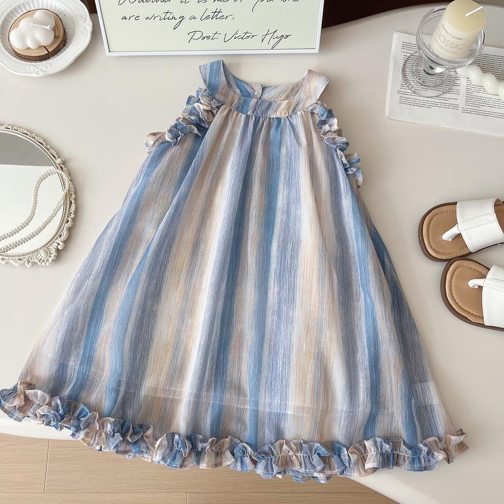 Girls Summer Sleeveless Princess Dress With Sweet Ruffled Hem Cute Party Dress For Kids Children Casual Sundress