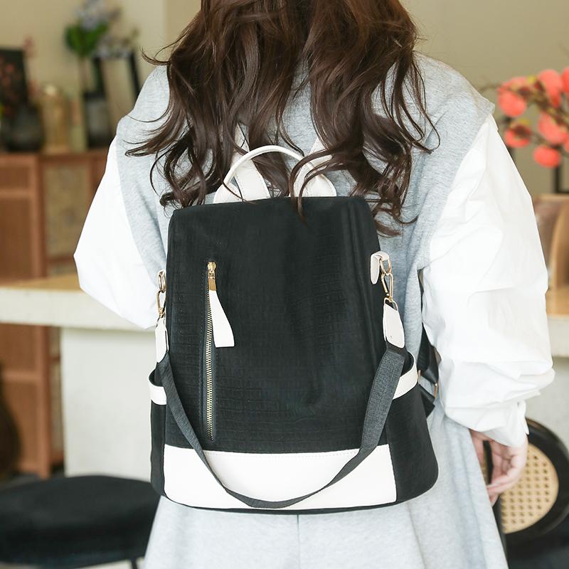Women's Large Capacity Backpack Color Block Commuter Travel Anti-Theft Backpack Multi-Function Shoulder Bag