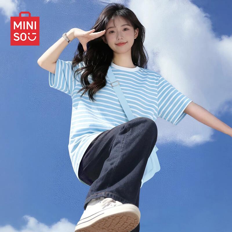 

MINISO Women s Striped Cotton Crew Neck T-Shirt M