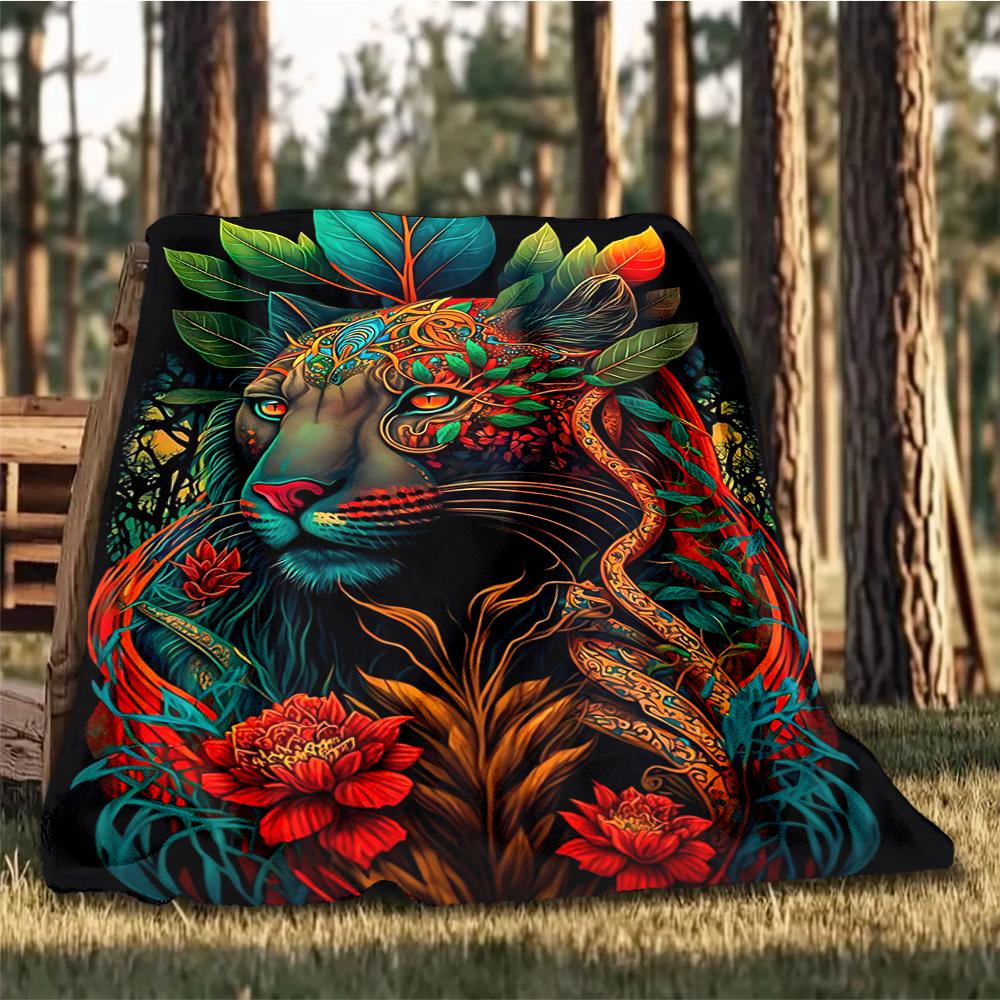 1pc Tiger Artwork Throw Blanket Polyester Fiber, Lightweight Flannel, Soft & Warm, All Season Use for Outdoor, Camping Digital Print