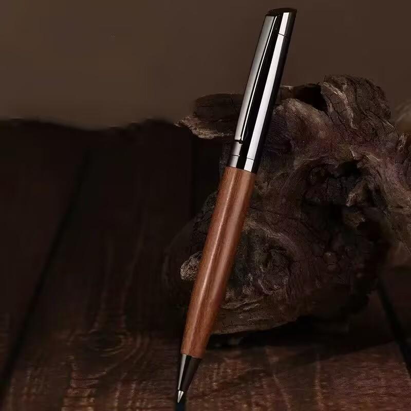 

Brown Wood Rollerball Pen Stainless Steel Spin Walnut Wooden Stationery Office School Supplies Ball Point Ink Pen Gift Pen
