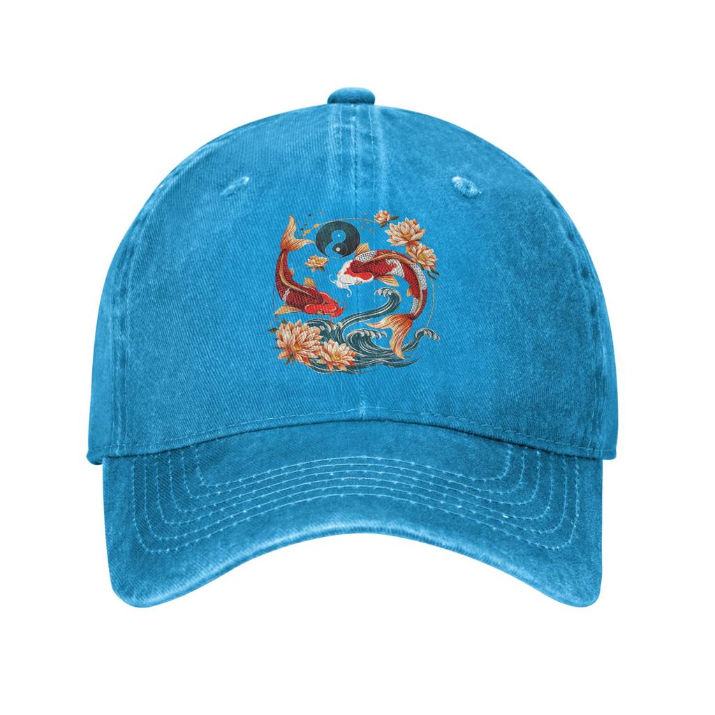 Japanese Koi Fish Lotus Flowers Baseball Caps Vintage Distressed Cotton Sun Cap Unisex Outdoor Workouts Adjustable Fit Hats Cap
