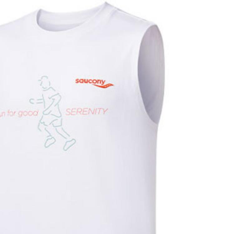 SAUCONY Cartoon Pattern Letter Print Round Neck Sleeveless T-Shirt Men Tops White SC2239073-1