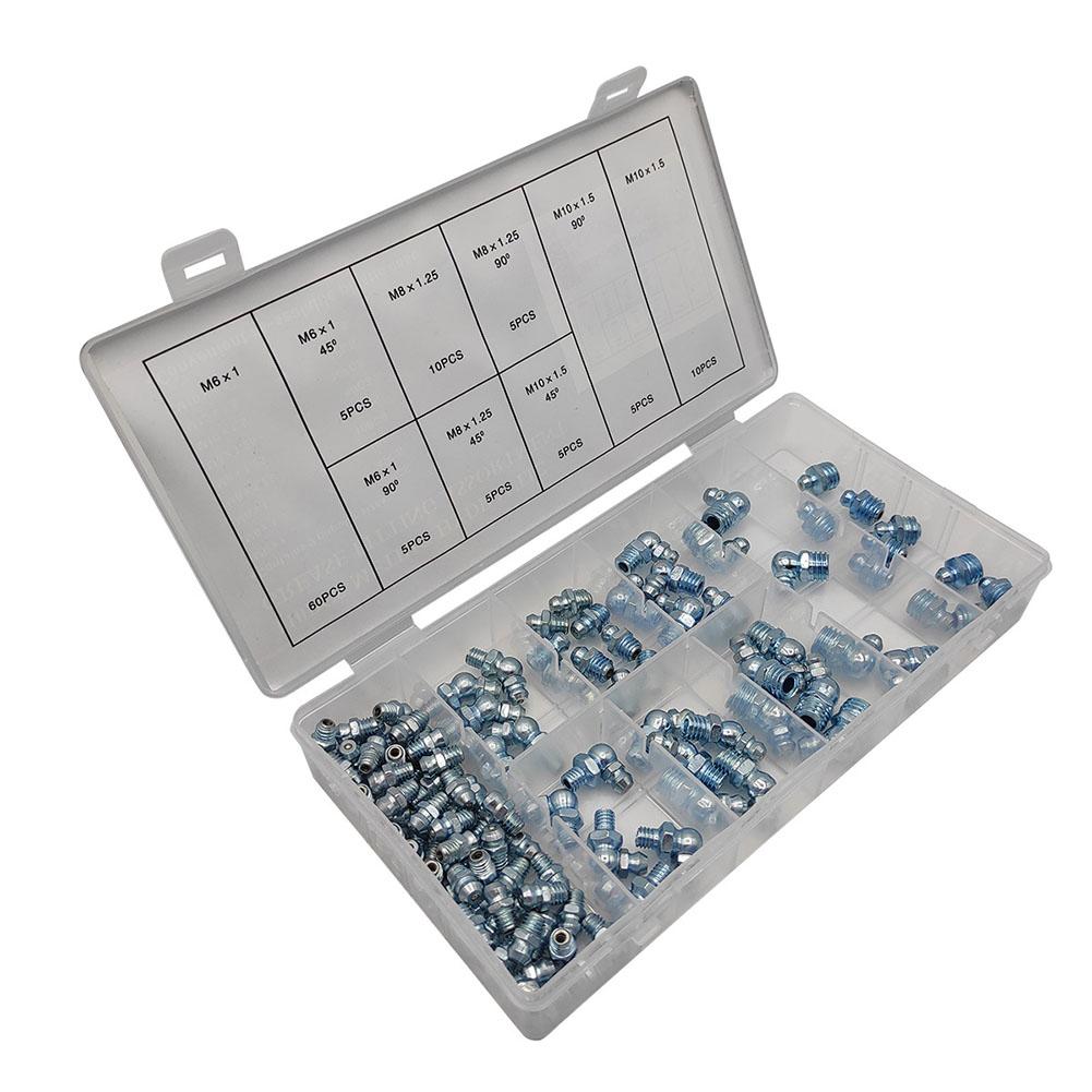 Nickel Plated Iron Construction Efficiently Designed 110 Piece Grease Nipple Kit Suitable for Vehicle Maintenance Tasks