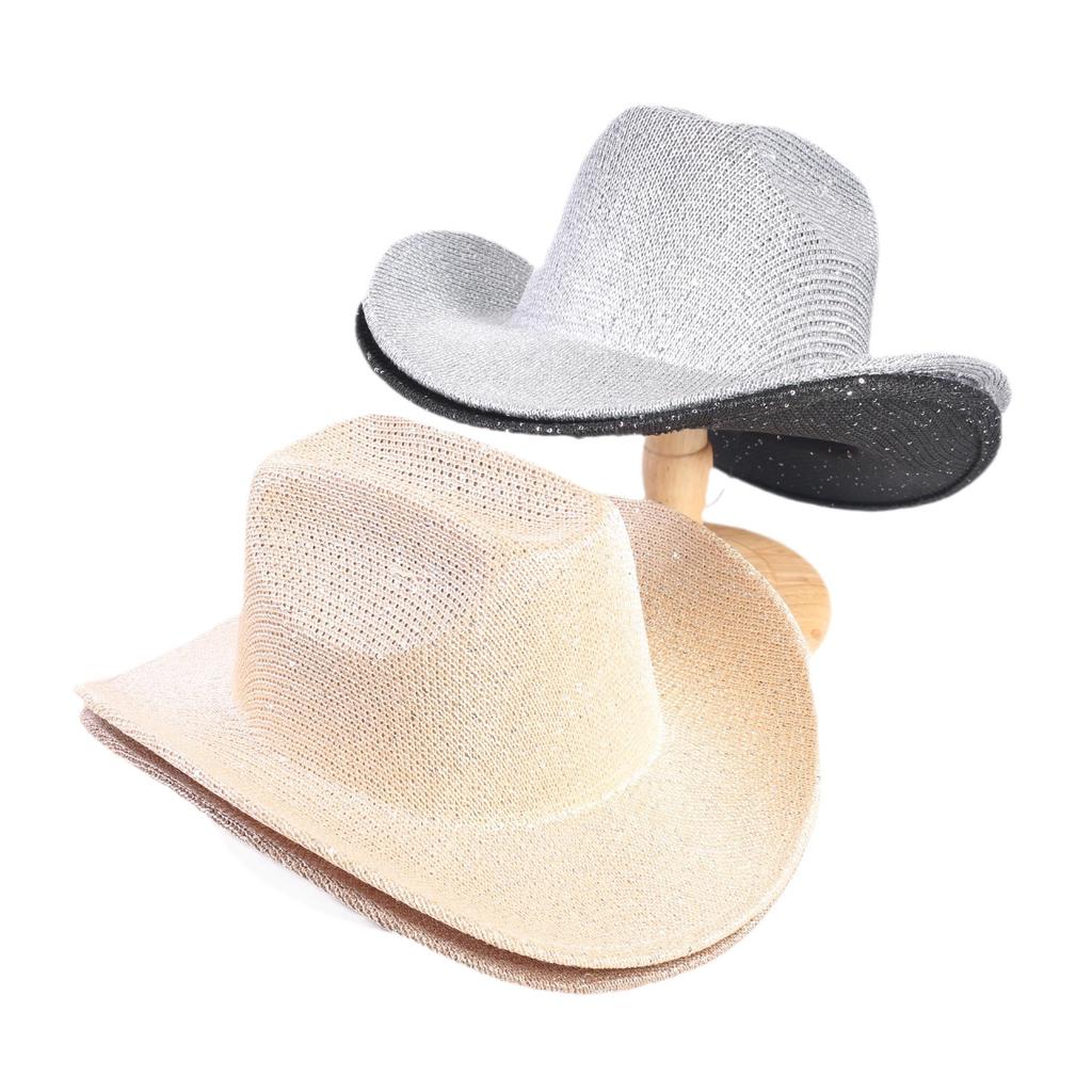 Popular European and American classic western denim straw hat, men's and women's fashion outdoor sunscreen sequined straw hat