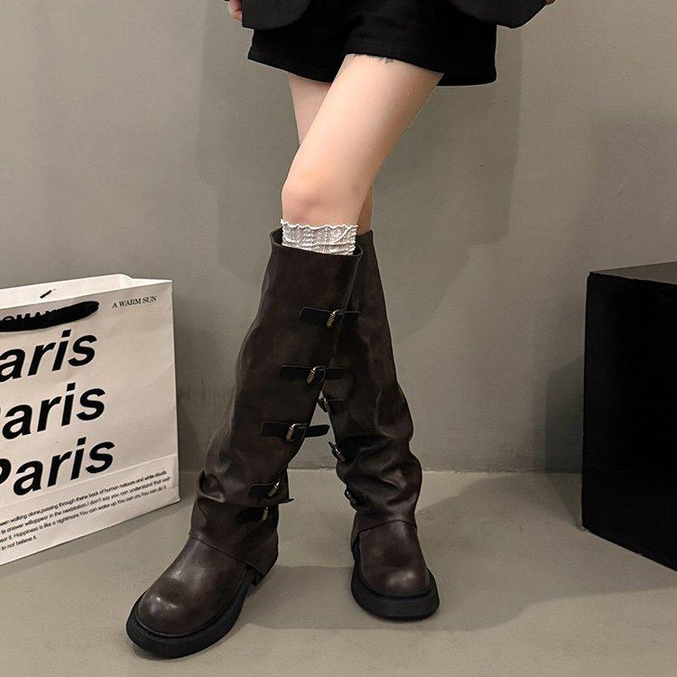 Maillard But Knee Boots Women's 2025 New Autumn Retro Stacking Pants Tube Boots Thick Heel Tall Knight Boots