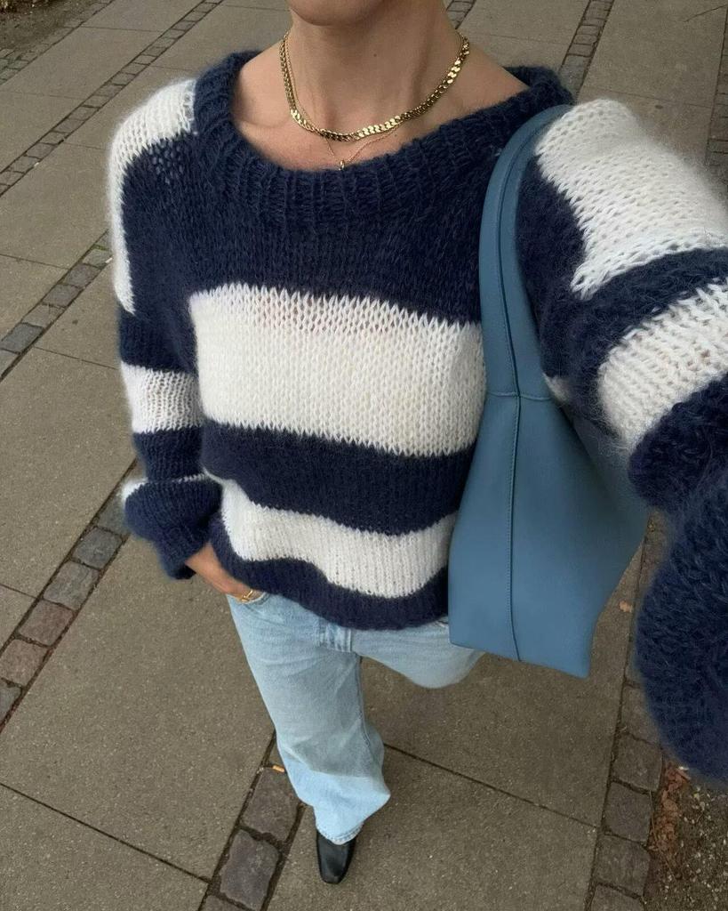 2024 Women's Color Block Striped Loose Sweater - Casual Fashion Pullover