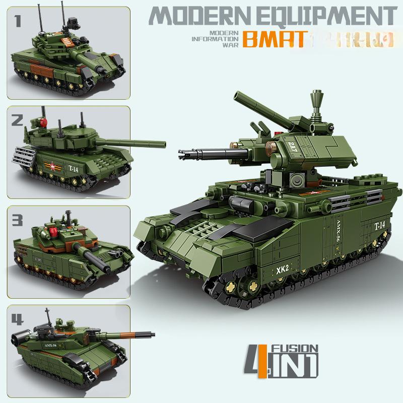 

4 в 1 танк БМПТ военный блок DIY мини Leopard 2A7 T-14 K2 Leclerc строительные кирпичи игрушка для мальчиков дети без коробки