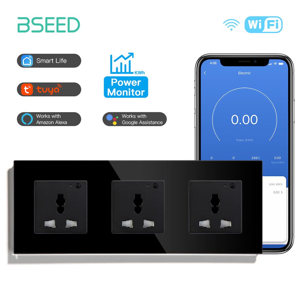 BSEED Wifi Multi-Function Socket Smart Universal Power Socket Wall Electric Socket Tuya Smart Life Google Alexa Voice Control