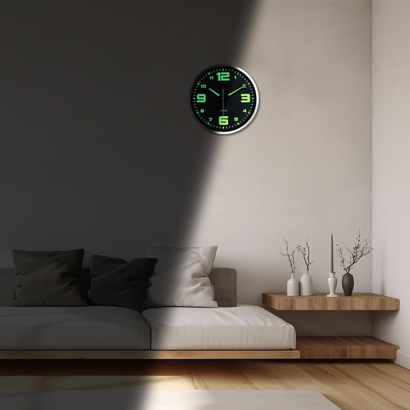 A Unique Luminous Plastic Wall Clock,8 Inch Modern Round Silent Glow Clock, Powered by AA Batteries