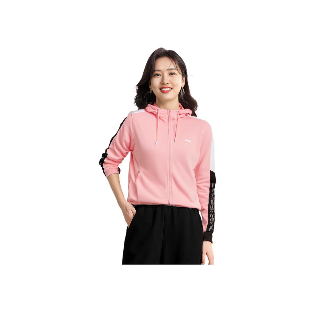 Li Ning Training Series Casual Sports Hooded Cardigan Sweatshirt Women Outerwear Almond-Pink AWDQ314-2