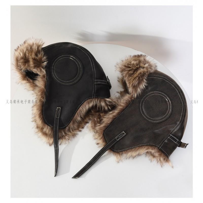 Winter Warm Pilot Style Fleece Lined PU Leather Beanie Hat Men Women Windproof Oversized Headwear