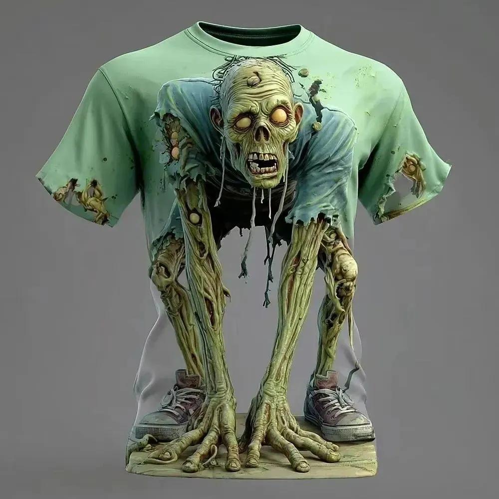 Men's Halloween Zombie 3D T-Shirt, Lifelike Undead Monster Design, Breathable Short Sleeve for Party and Street Style
