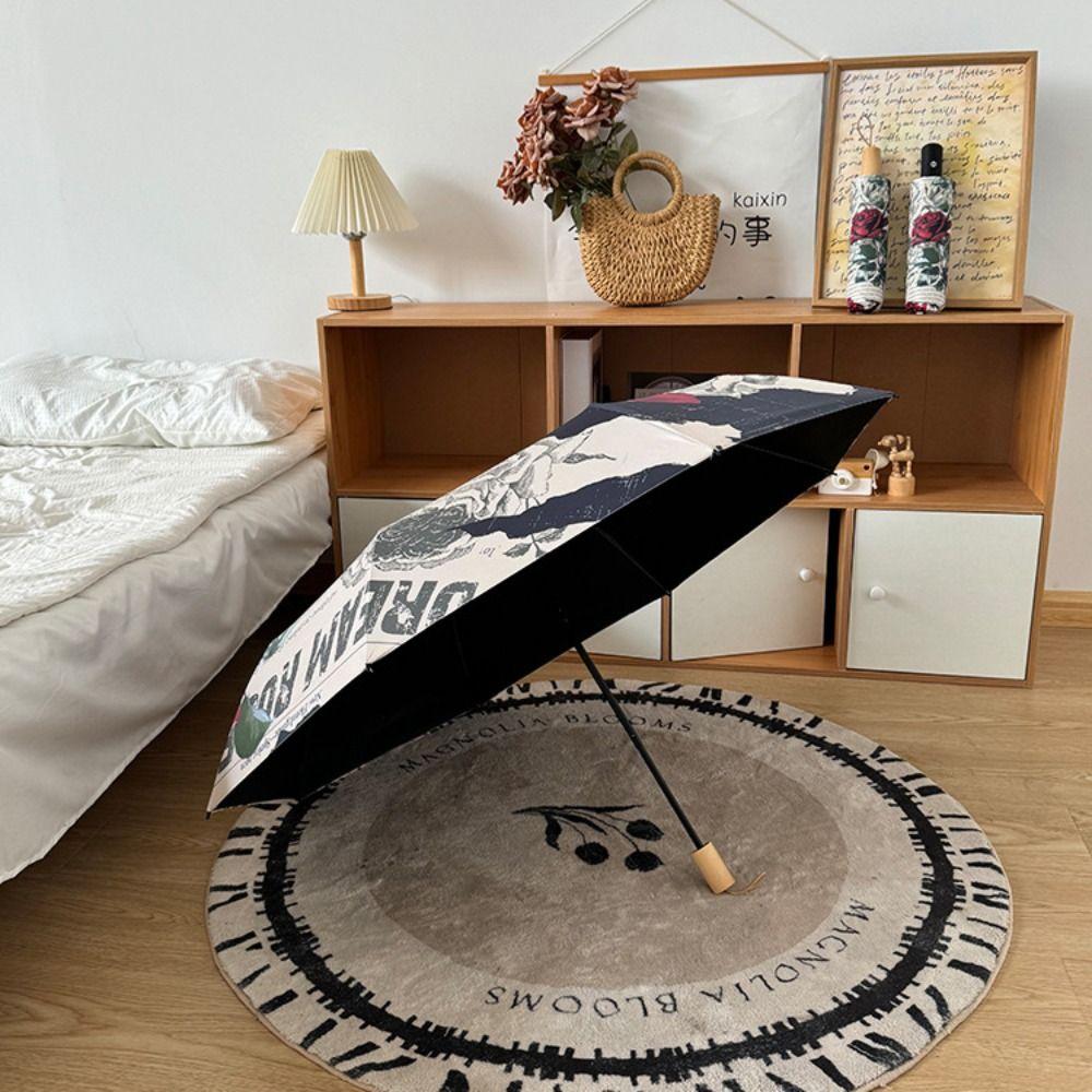 Rose Pattern Folding Umbrella Reinforced Frame UV Protection Umbrella Automatic Umbrella  Sunny