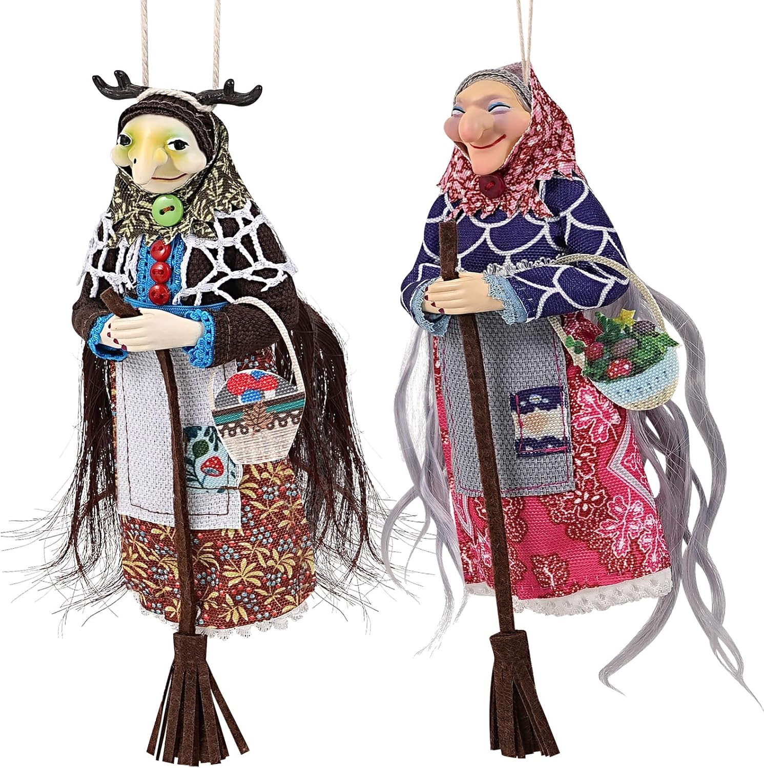

2Pcs Kitchen Witch Dolls Unique Tradition Witch Doll For Good Luck Handmade Kitchen Witches Hanging Doll Antique-Inspired Decor