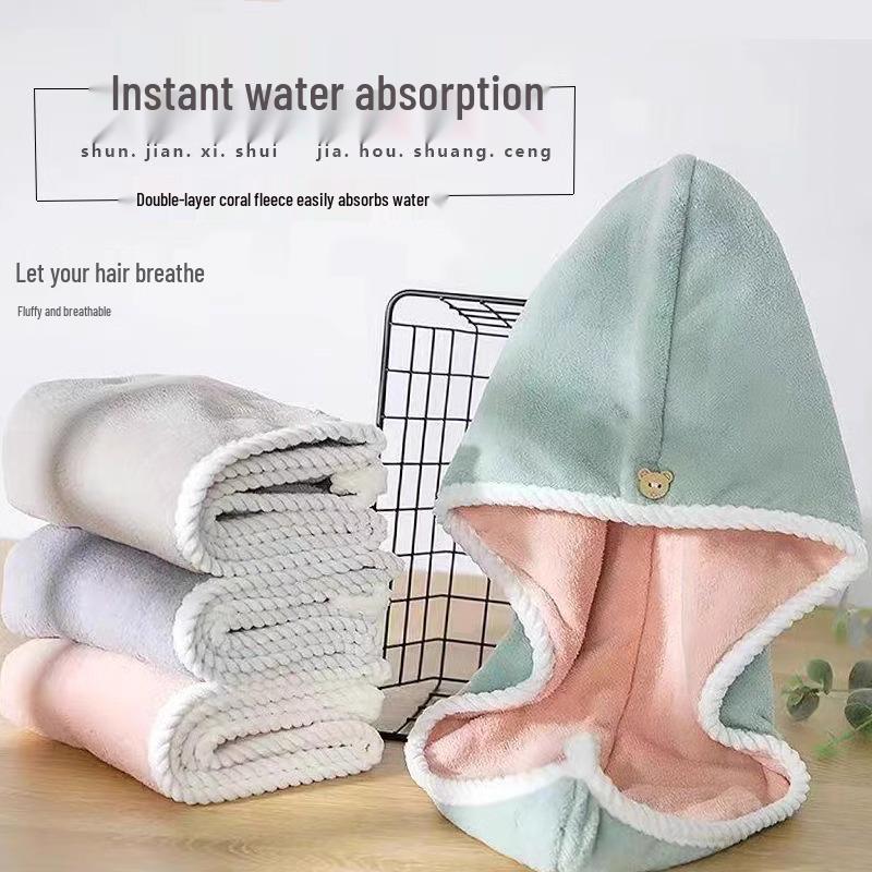 Women's Quick-Dry Double-Layer Coral Fleece Hair Cap