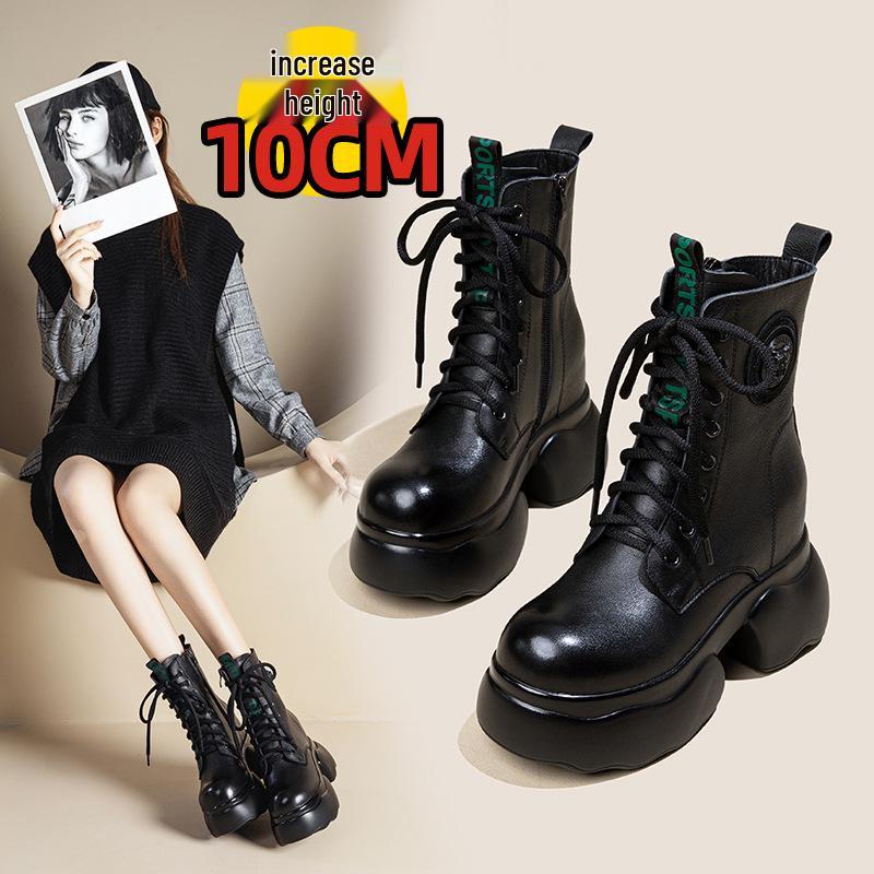 

Женские ботинки martin в британском стиле: Натуральная кожа, Толстая подошва, Увеличивающие рост, Короткие, для Осени и Зимы 2025 - Идеально с юбками. 35