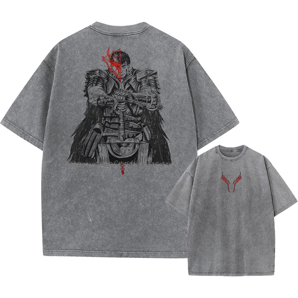 Manga Berserk Guts Graphic Tshirt Men Women Clothing Pure Cotton Soft Short Sleeve Tees Vintage Washed Oversized Streetwear