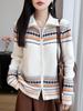 100% Wool Fair Isle Vintage Lapel Cardigan: Cozy Autumn/Winter Coat for Women