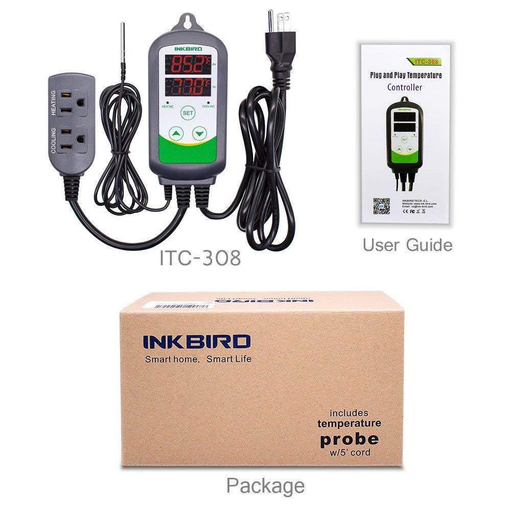Inkbird Temperature Controller Temperature Digital Temperature Temperature Thermocontroller for 110V 10A Thermostat, Control, Heating/Cooling, 2-Stage
