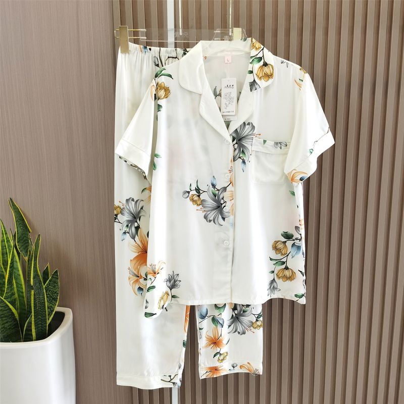 Summer Pajamas Women's Cotton Silk Short Sleeve Thin Suit K-style Homewear Cute Student Loose Plus Size Can Be Outwear
