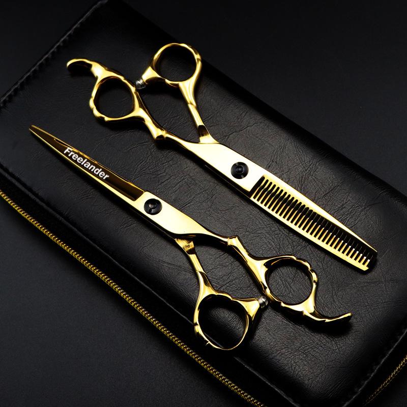 6.0" Golden God Walker Bamboo Handle Hairdressing Scissors - Straight & Thinning Shears for Barbers