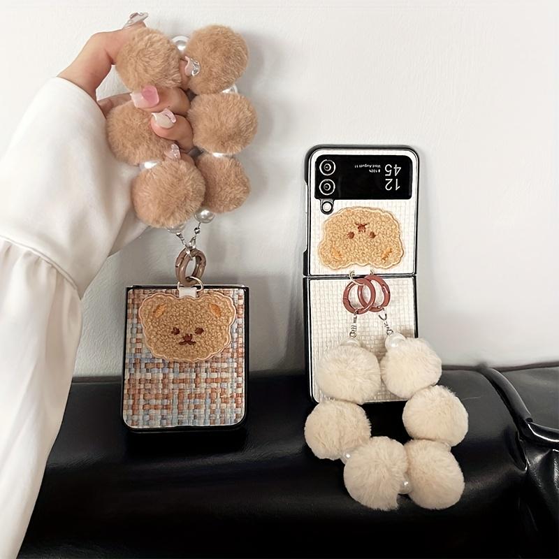 Persönlichkeit Bär Damen Furnier Klapphülle mit Plüscharmband für Samsung Galaxy Z Flip 6 5 4 3