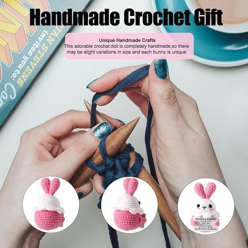 Crochet Rabbit Doll Ornament Home Room Decoration Handmade Knitted Positive Energy Bunny Doll With Card Christmas Party Gifts