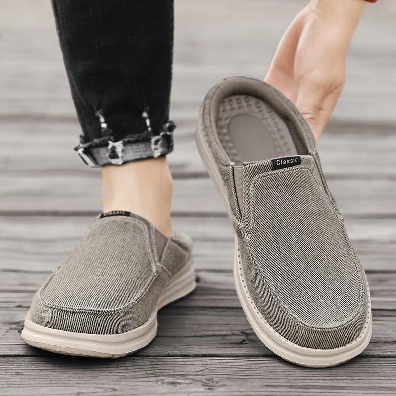 Summer Men Half Shoes Casual Canvas Shoes Lightweight Comfortable