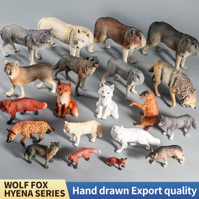 Educational Forest Animals Toy Figurines Set - Wolf Fox Hyena Realistic Jungle Zoo Animal Models Kids Christmas Gift