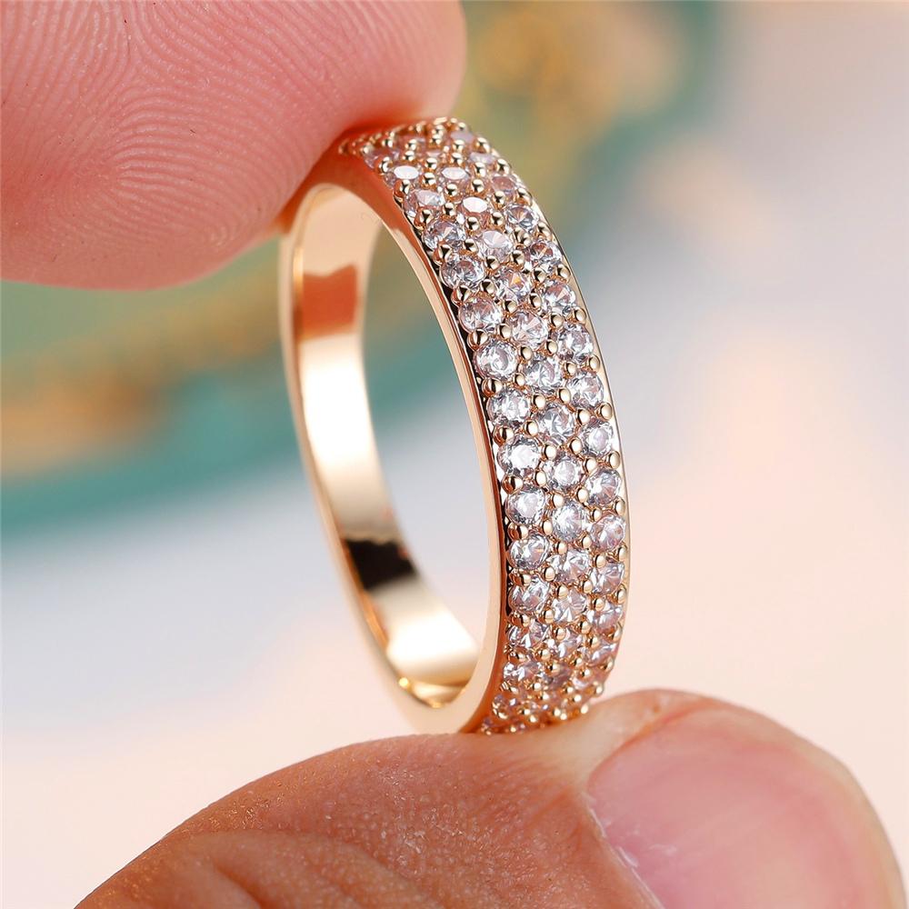 Trendy White Zircon Crystal Vintage Gold Color Wedding Bands Engagement Rings For Women Men Minimalist Jewelry
