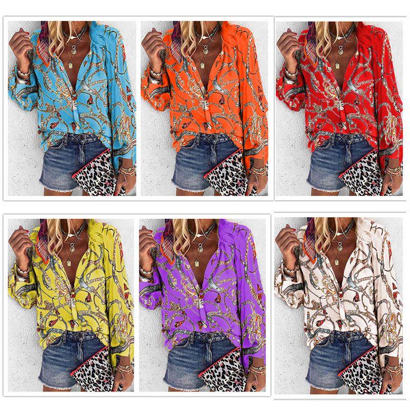 Stylish Ladies Casual Chain Print Long Sleeve Blouse For Office Wear