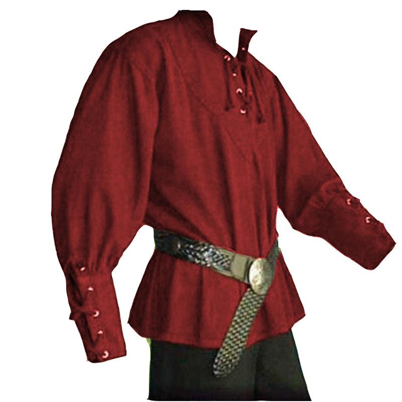 Medieval Clothing Men's Retro Stand-up Collar Strap Loose Top Performance Clothing
