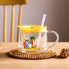 Home Office Coffee Cup with Lid Glass 350ml Cartoon Cute Water Cup with Straw Milk Double Drink Cup