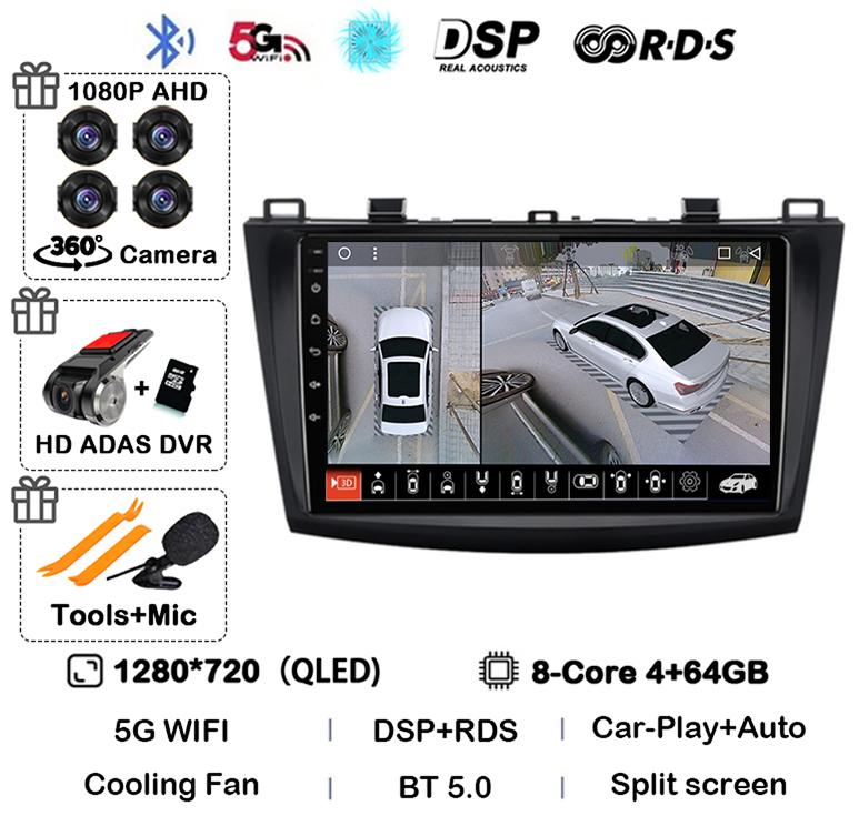 Android 14 Carplay Auto For Mazda 3 2009 2010 2011 2012 2013 Car Radio Multimedia Player Stereo Video Audio GPS Head Unit WIFI