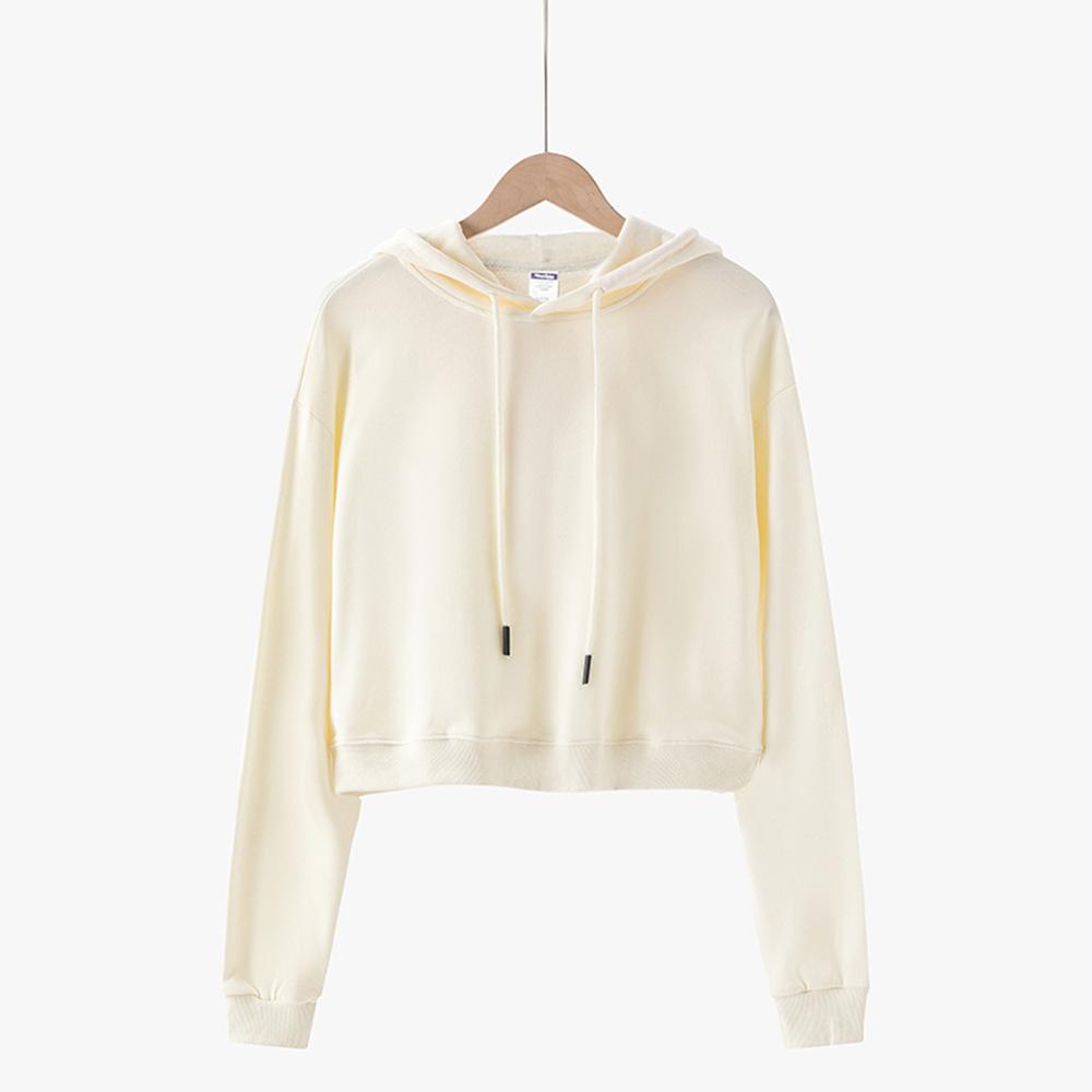 Women's Sweatshirt Fashion Cropped Hoodie Top Casual Short Solid Color Pullover