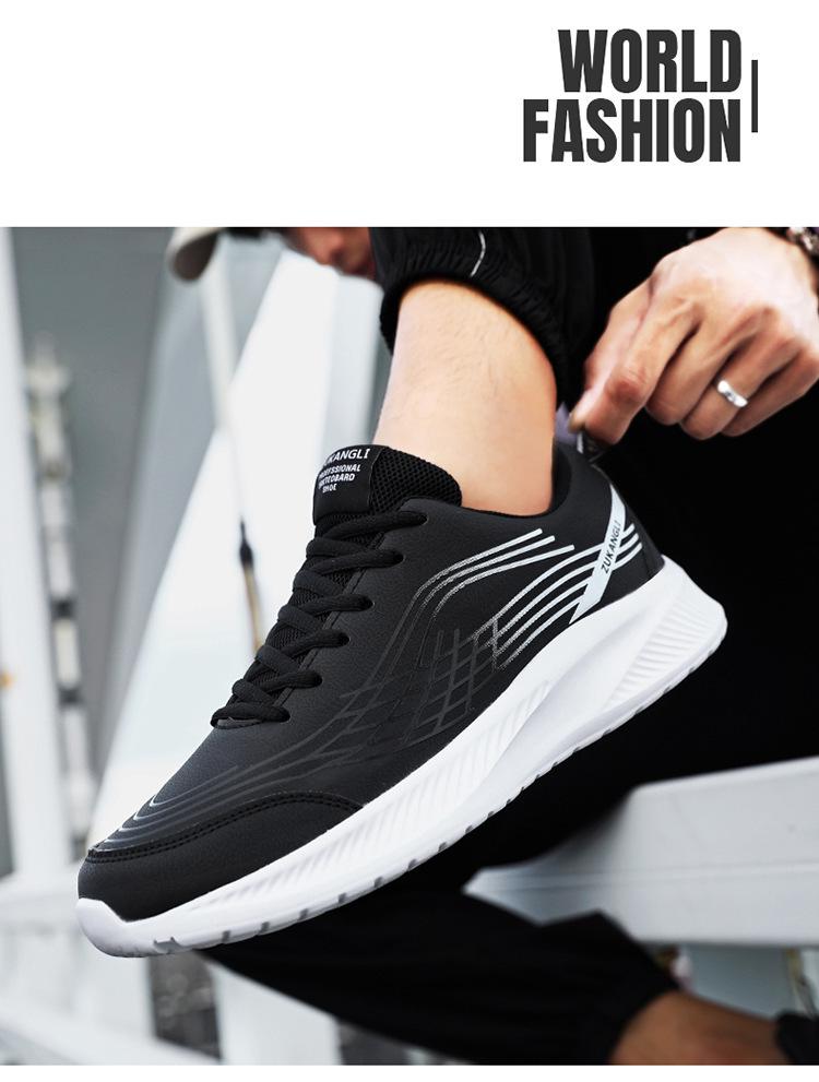 Men's Black Waterproof Leather Running Shoes - Autumn Lightweight, Shock-Absorbing, Versatile Casual Sneakers