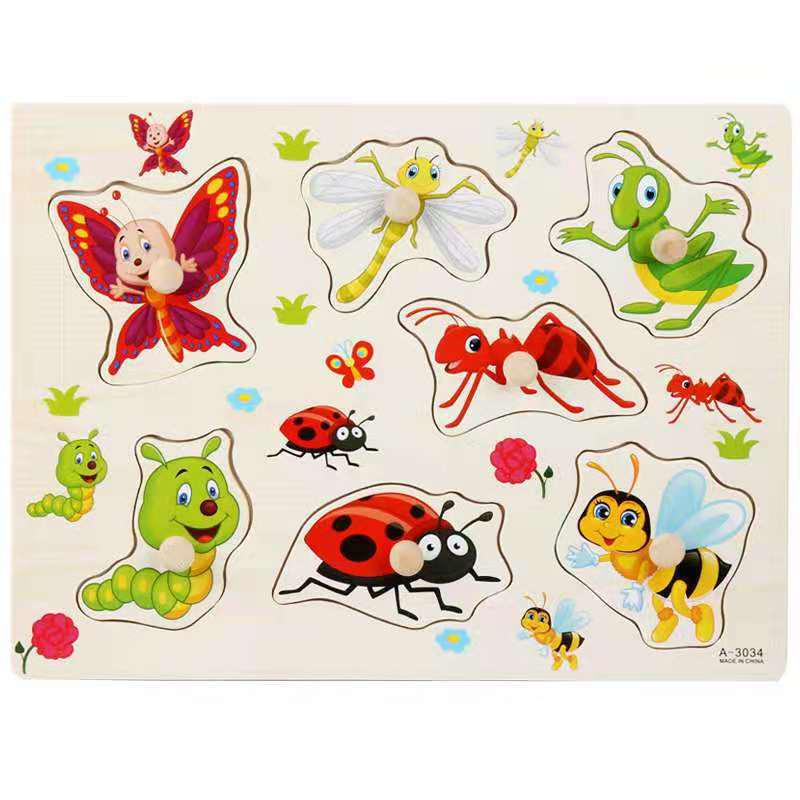 Wooden 3D Educational Grasping Board & Puzzle for Children: Animal & Fruit Theme Cognitive Toy