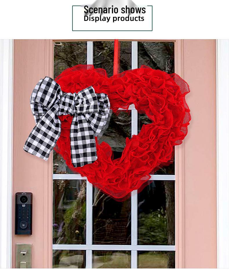 Red Roses Heart-Shaped Mother's Day Wreath - Fabric Door Decoration for Spring Festivities