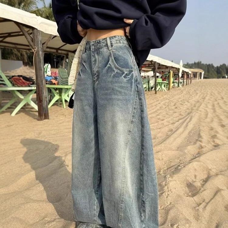 Dammode Jeans med hög midja och retro svärdsform - Vår/Höststil, Stilfulla vida byxor