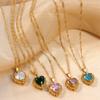 Women'S Zircon Heart Necklace Stainless Steel Jewelry Gold Chain Necklace Shiny Green/Pink/White Pendant Necklace