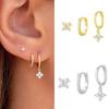 3PCS Trendy Stainless Steel Flower Drop Earring Set for Women Fashion Crystal Zirconia Dangle Earring Hypoallerg Zircon Gifts