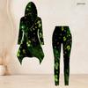 Women Plus Size Hooded Long Sleeve Snowflake Printed Dark Navy High Low Top Fitted Pants Two Piece Set